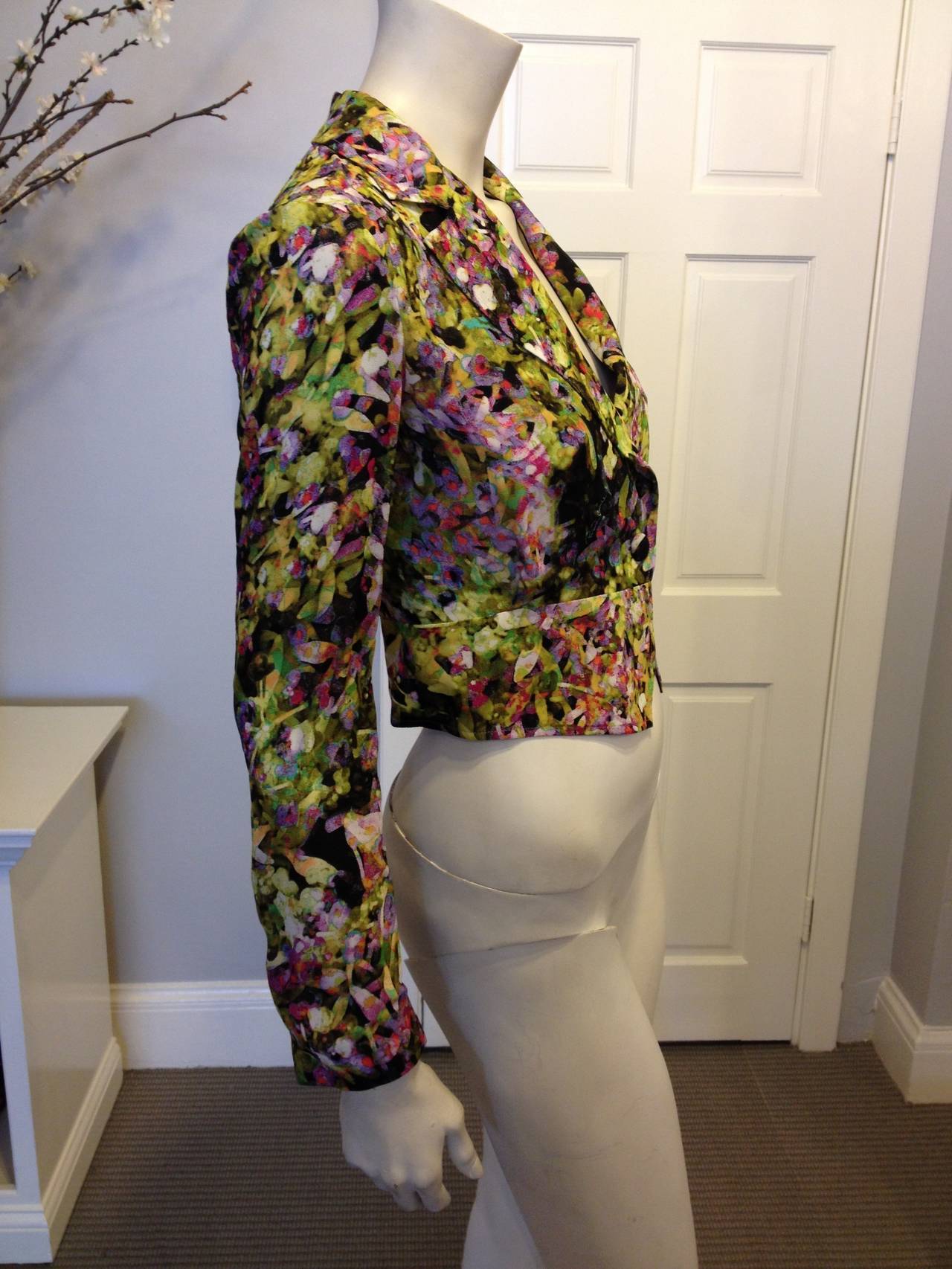 Roberto Cavalli Purple and Yellow Floral Jacket In Excellent Condition In San Francisco, CA