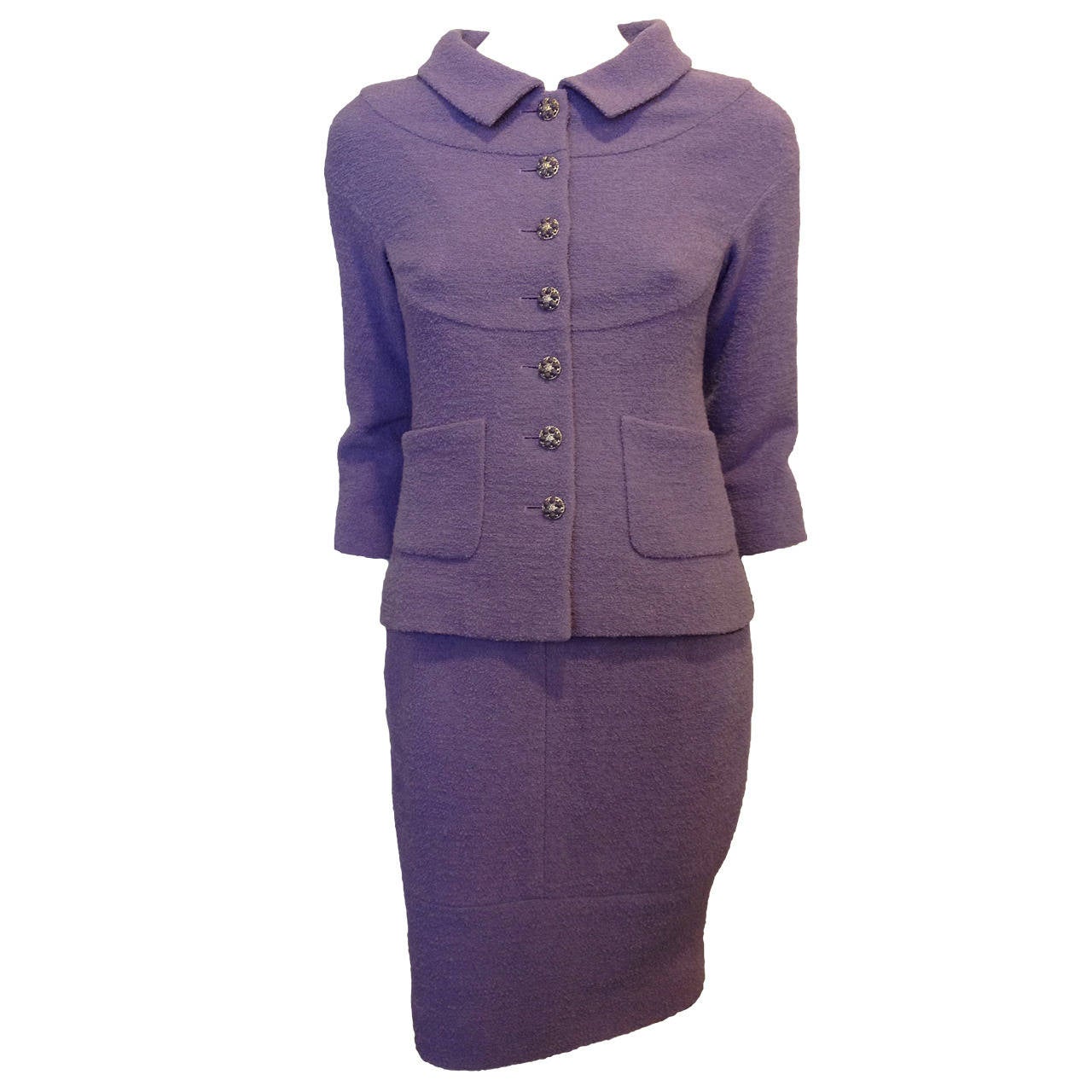 Chanel Lavender Tweed Suit with Purple Buttons