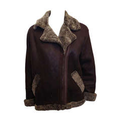 Revillon Dark Brown Leather Coat with Fur Lining