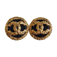 Retro Chanel Gold Textured CC Earrings