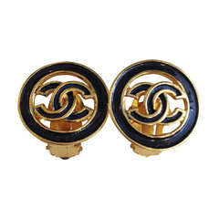 Retro Chanel Black and Gold Clip-on Earrings