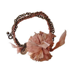 Lanvin Bronze and Pink Chiffon Flower Necklace