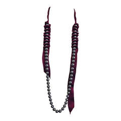 Lanvin Black Pearl and Burgundy Satin Necklace