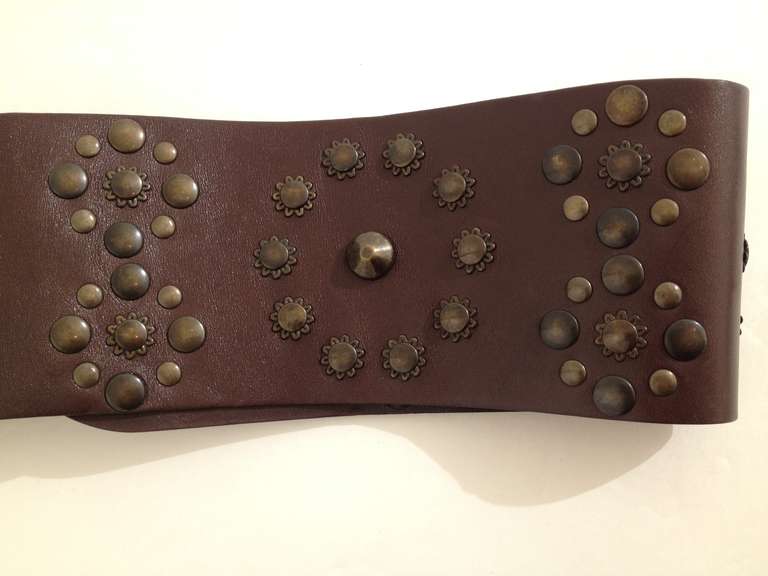 Black Marni Brown Leather Belt with Bronze Grommets