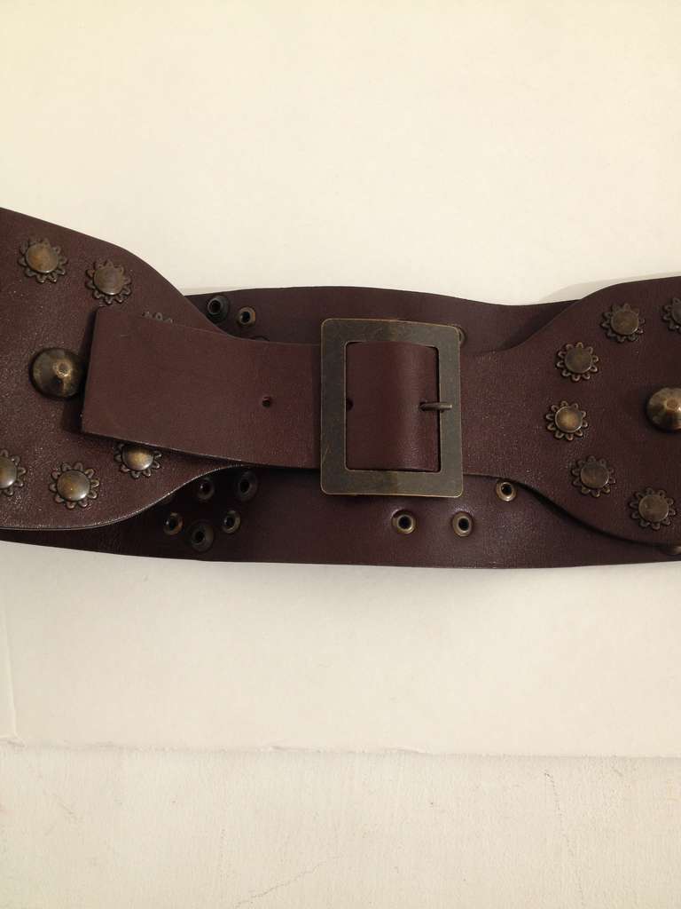 Marni Brown Leather Belt with Bronze Grommets In Excellent Condition In San Francisco, CA