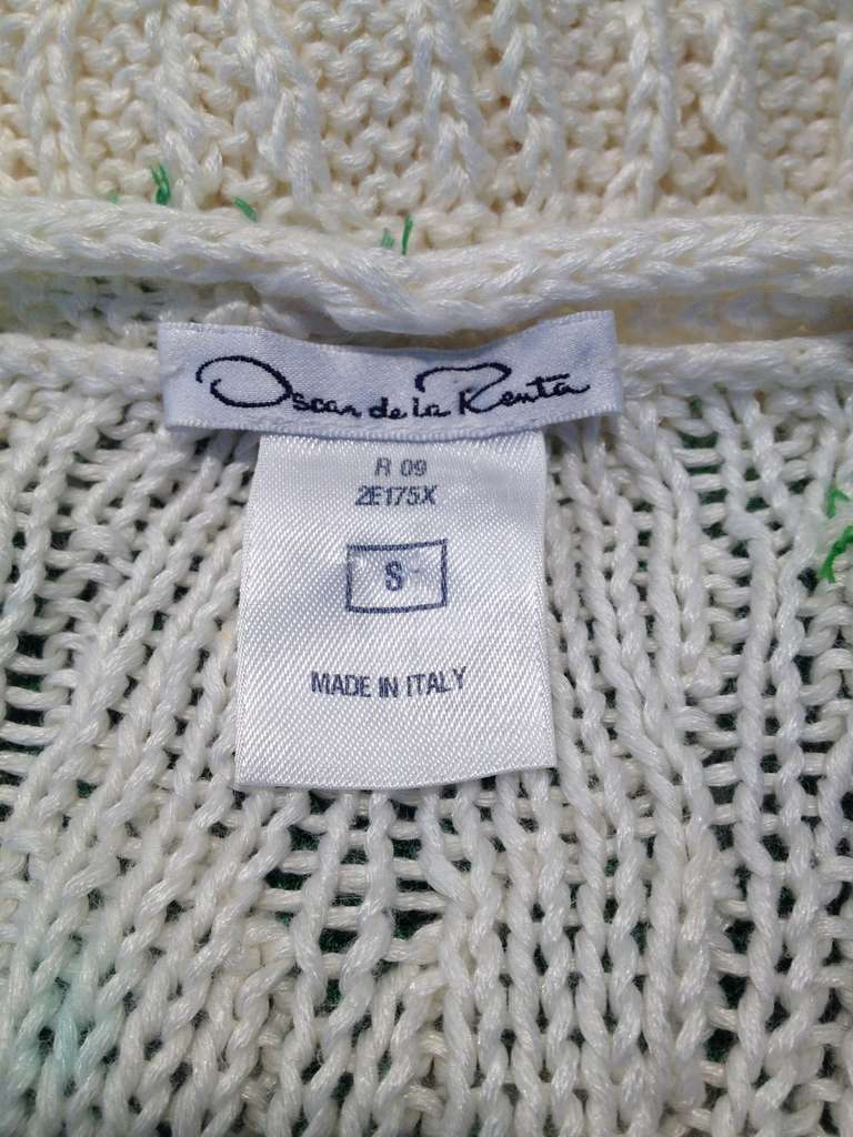 Oscar de la Renta White Sweater with Green Beading 2