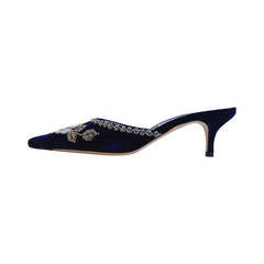 Emma Hope Blue Velvet Mules with Beading