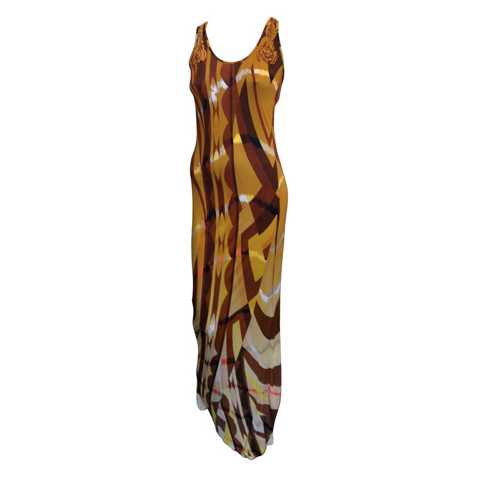 Emilio Pucci Brown and Yellow Printed Maxi Dress
