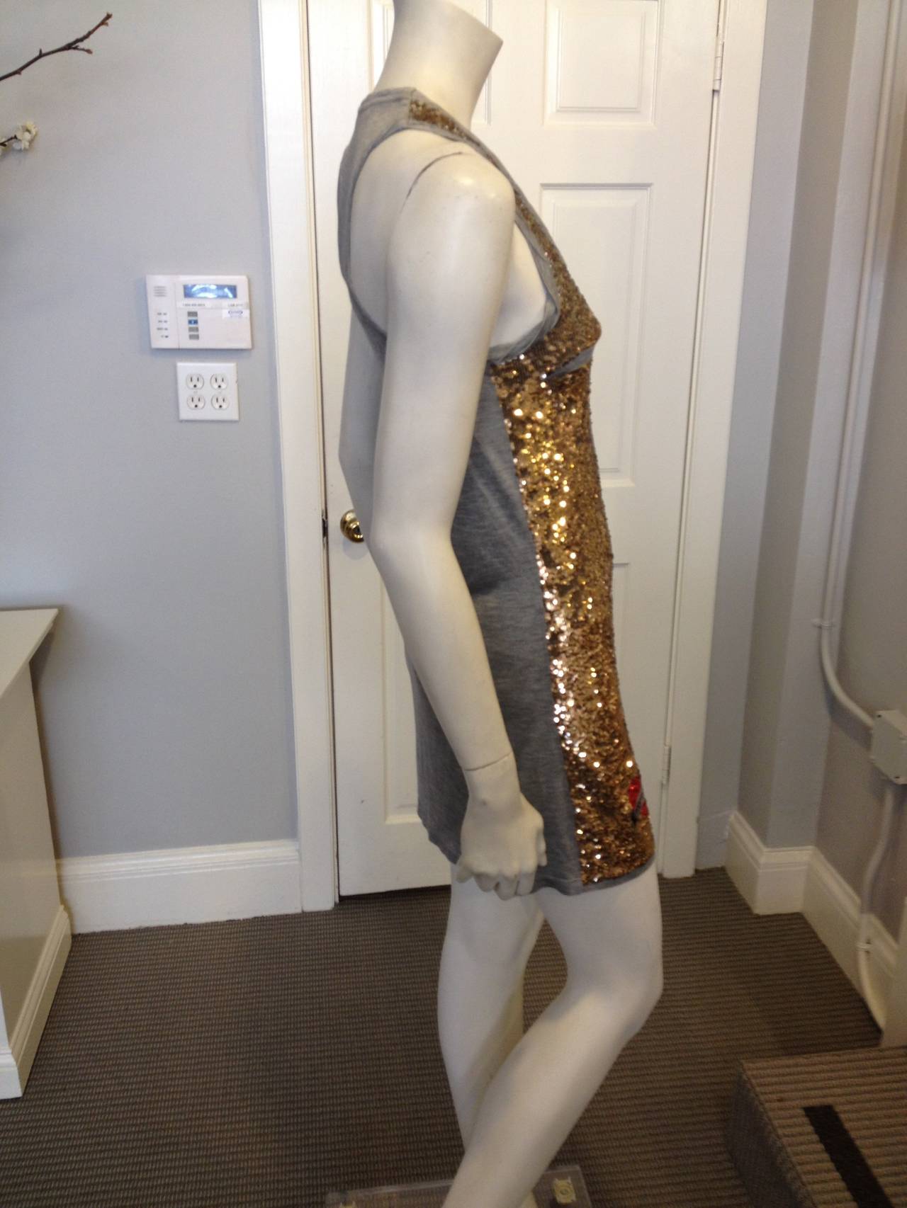 Roberto Cavalli Grey Jersey Dress with Gold Sequins In Excellent Condition In San Francisco, CA