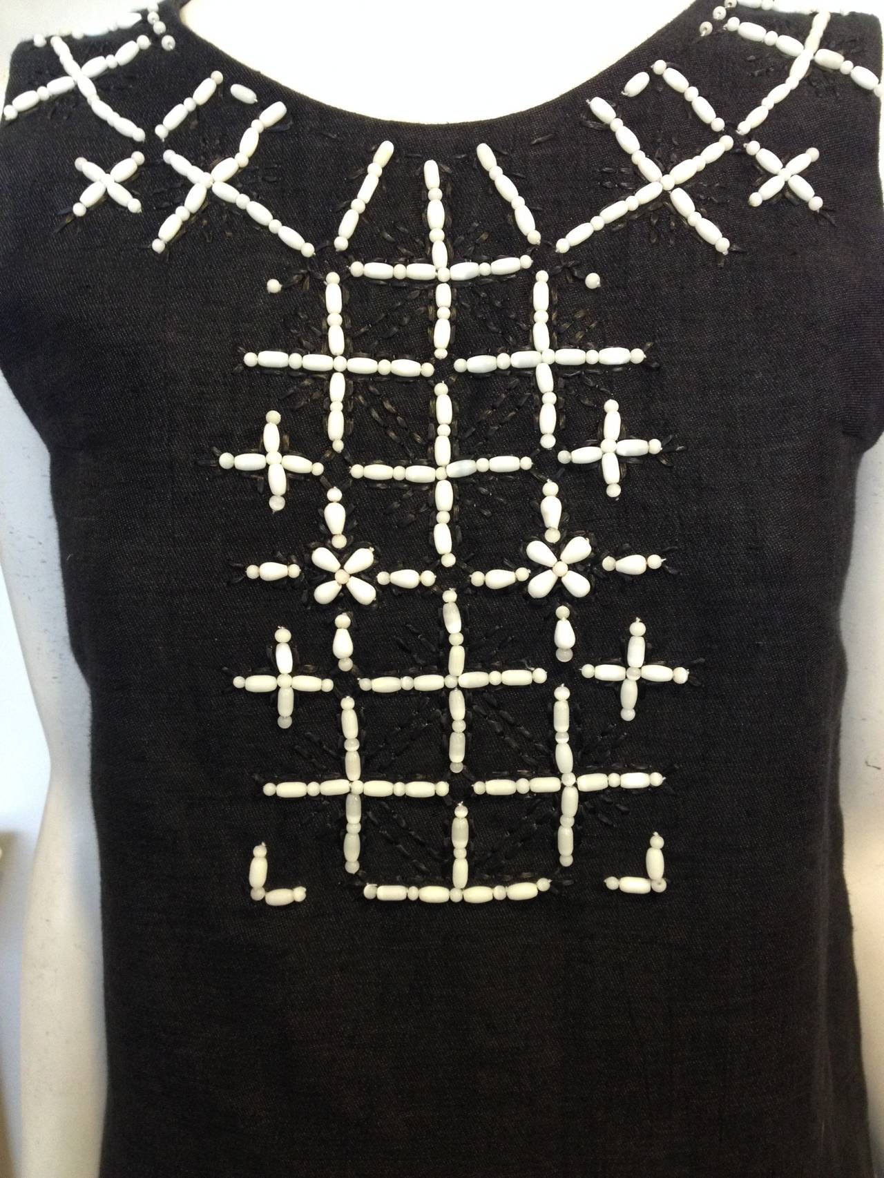 Emilio Pucci Black Denim Dress with White Beading In Excellent Condition In San Francisco, CA