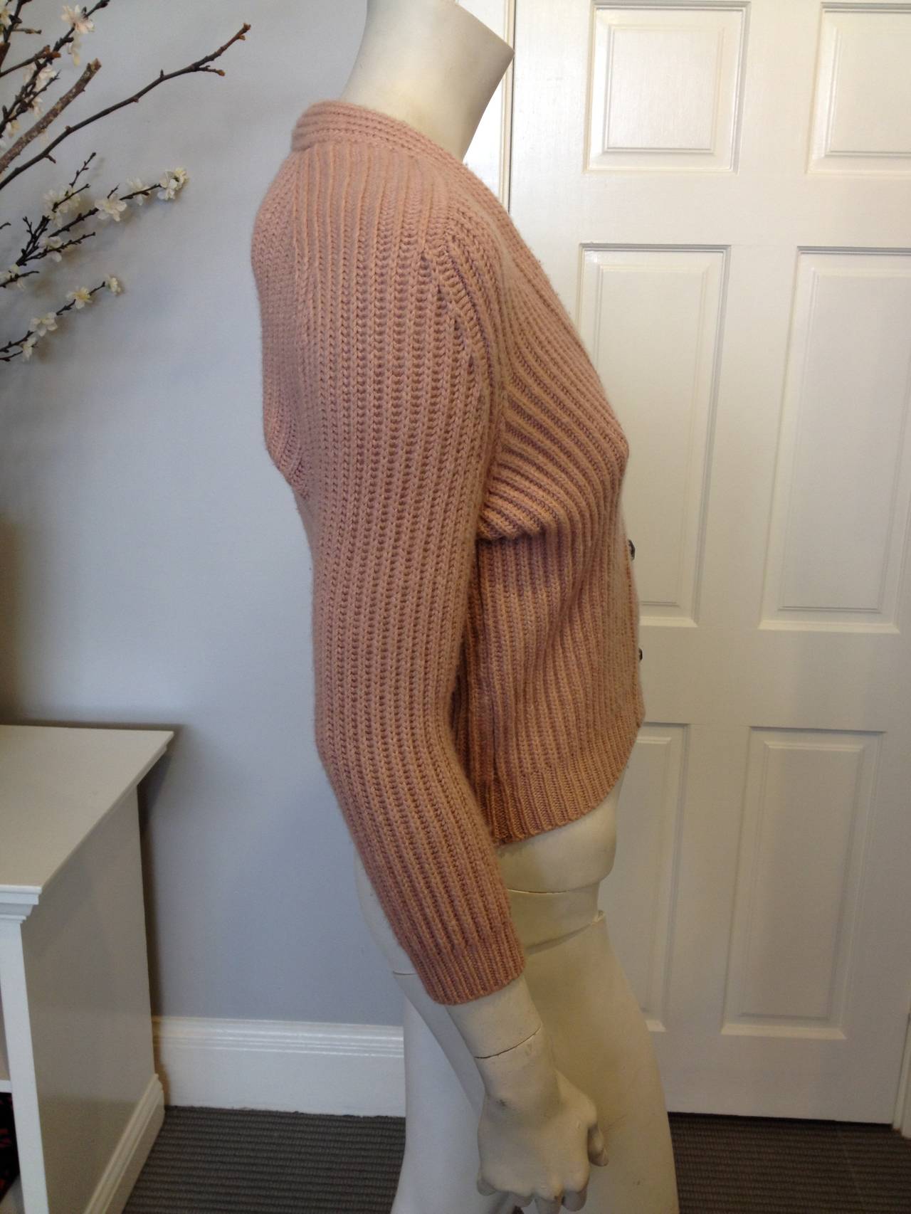 Brown Brunello Cuccinelli Dusty Pink Rib Knit Cardigan