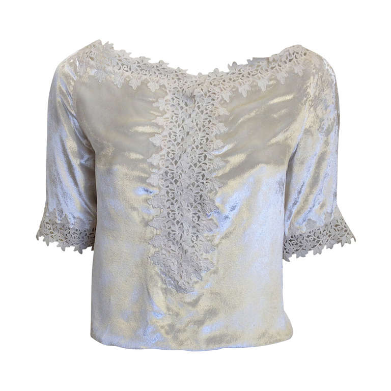 Valentino White Velvet and Lace Top at 1stdibs