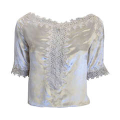 Valentino White Velvet and Lace Top