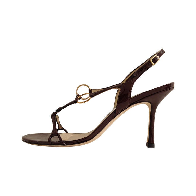 Jimmy Choo Brown Patent Strappy Sandals