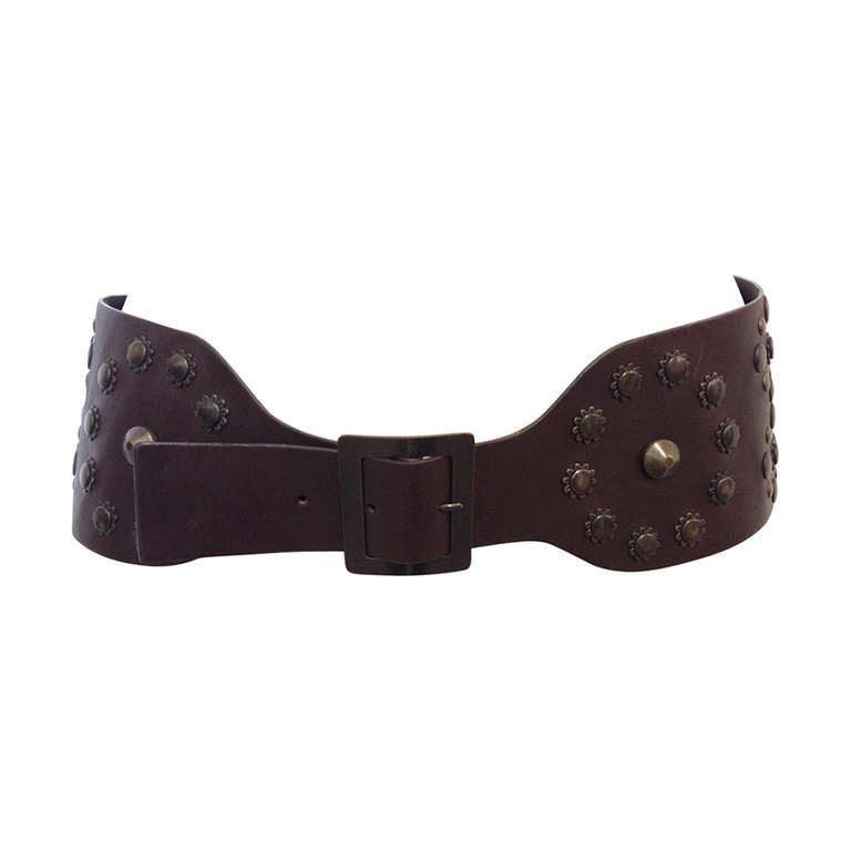Marni Brown Leather Belt with Bronze Grommets