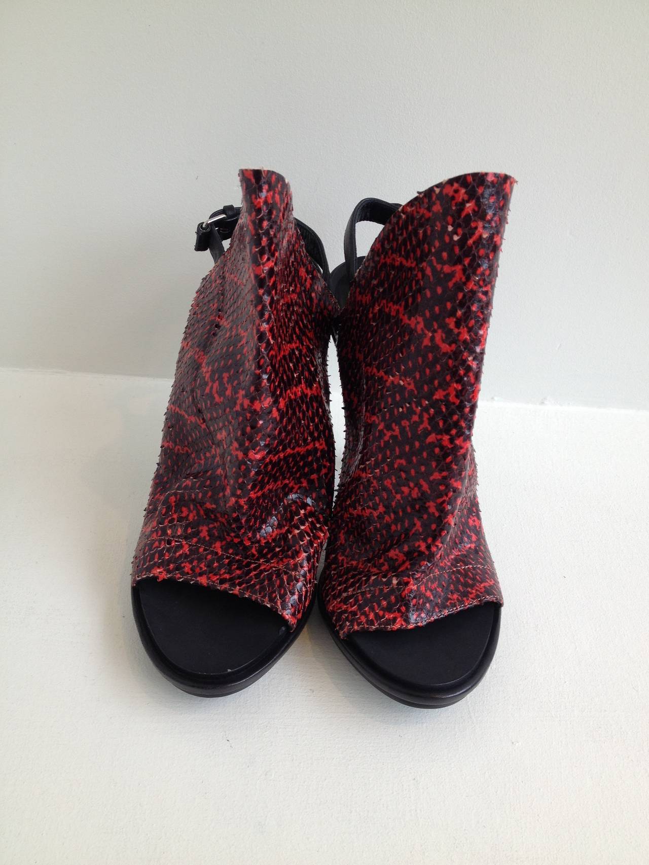 red snakeskin bootie