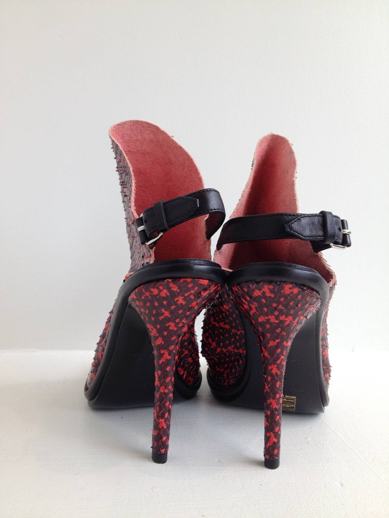 Balenciaga Red and Black Snakeskin Sandal Booties at 1stDibs