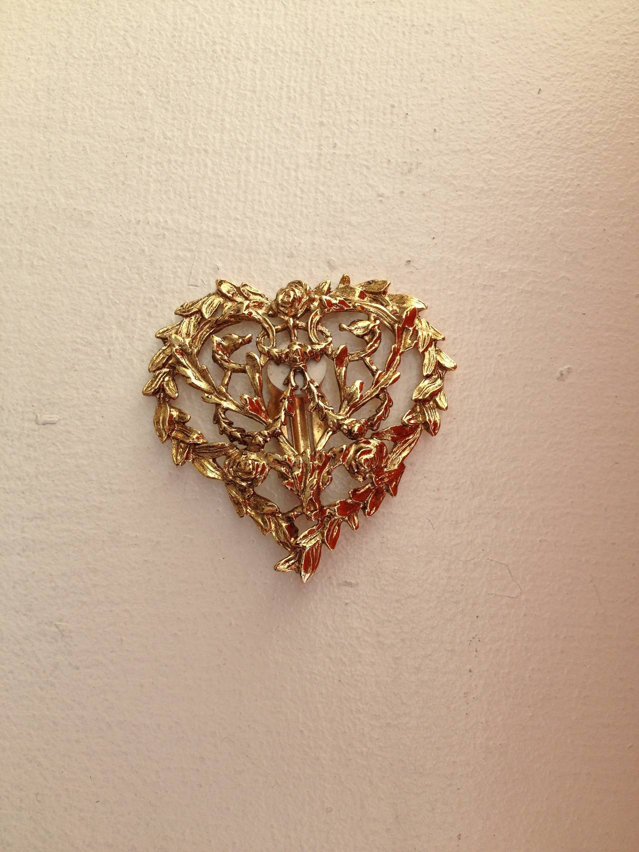 Yves Saint Laurent Gold Tone Heart Clip On Earrings In Excellent Condition In San Francisco, CA
