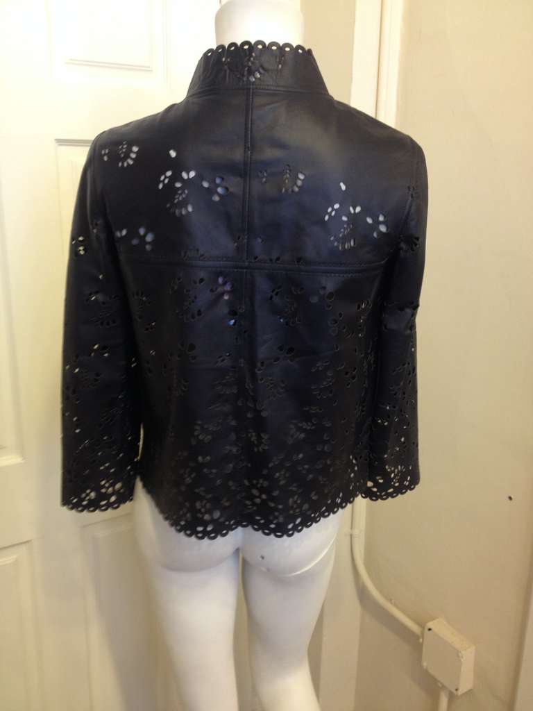 Chanel Navy Leather Cutout Jacket 1