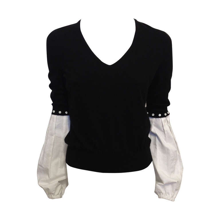 Yves Saint Laurent Black Sweater with White Sleeves For Sale