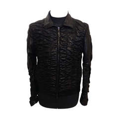 Gucci Vintage Black Ruched Leather Jacket