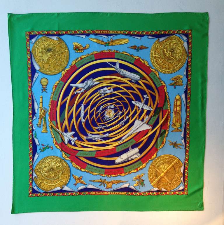 Michel Duchene, 1993. This scarf is sold as is - some permanent wrinkling on the border, as seen in image 4.