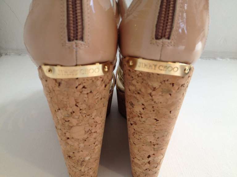 Women's Jimmy Choo Peekabo Metallic Leather and Patent Leather Wedge Sandals