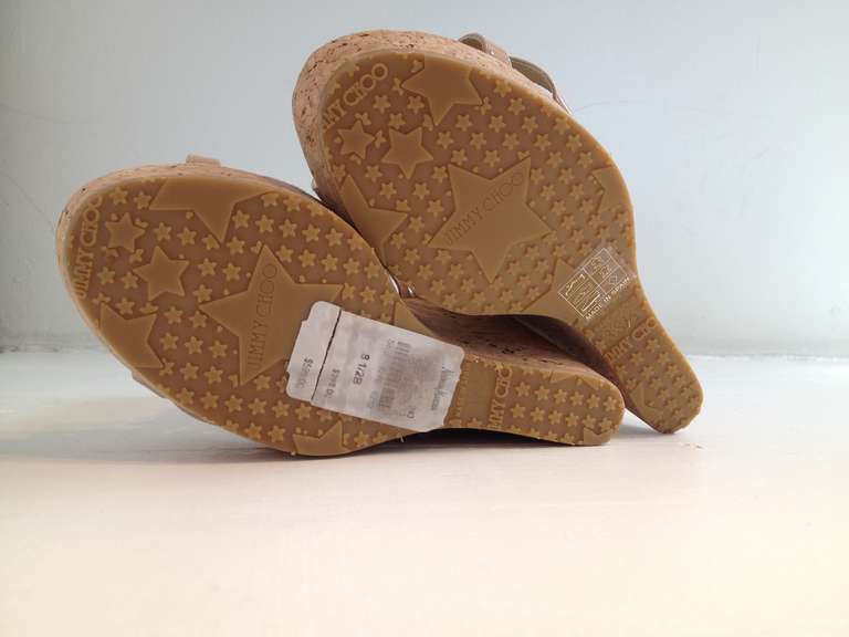 Jimmy Choo Peekabo Metallic Leather and Patent Leather Wedge Sandals 1