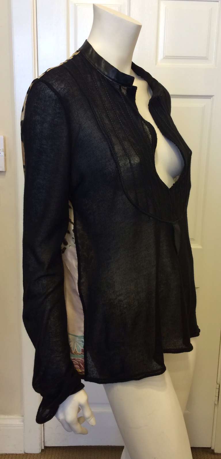 Roberto Cavalli Black and Leopard Print Top In Excellent Condition In San Francisco, CA