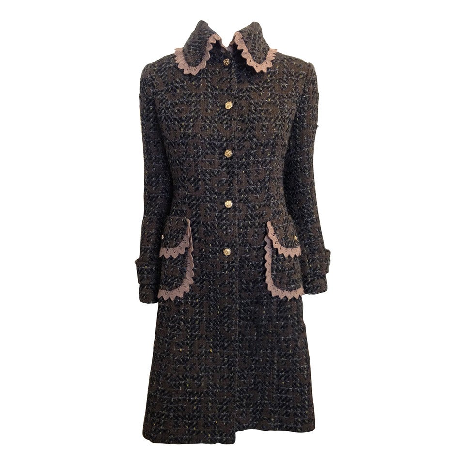 Dolce & Gabbana Olive and Brown Tweed Coat