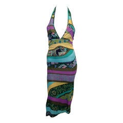 Etro Green and Blue Printed Halter Dress