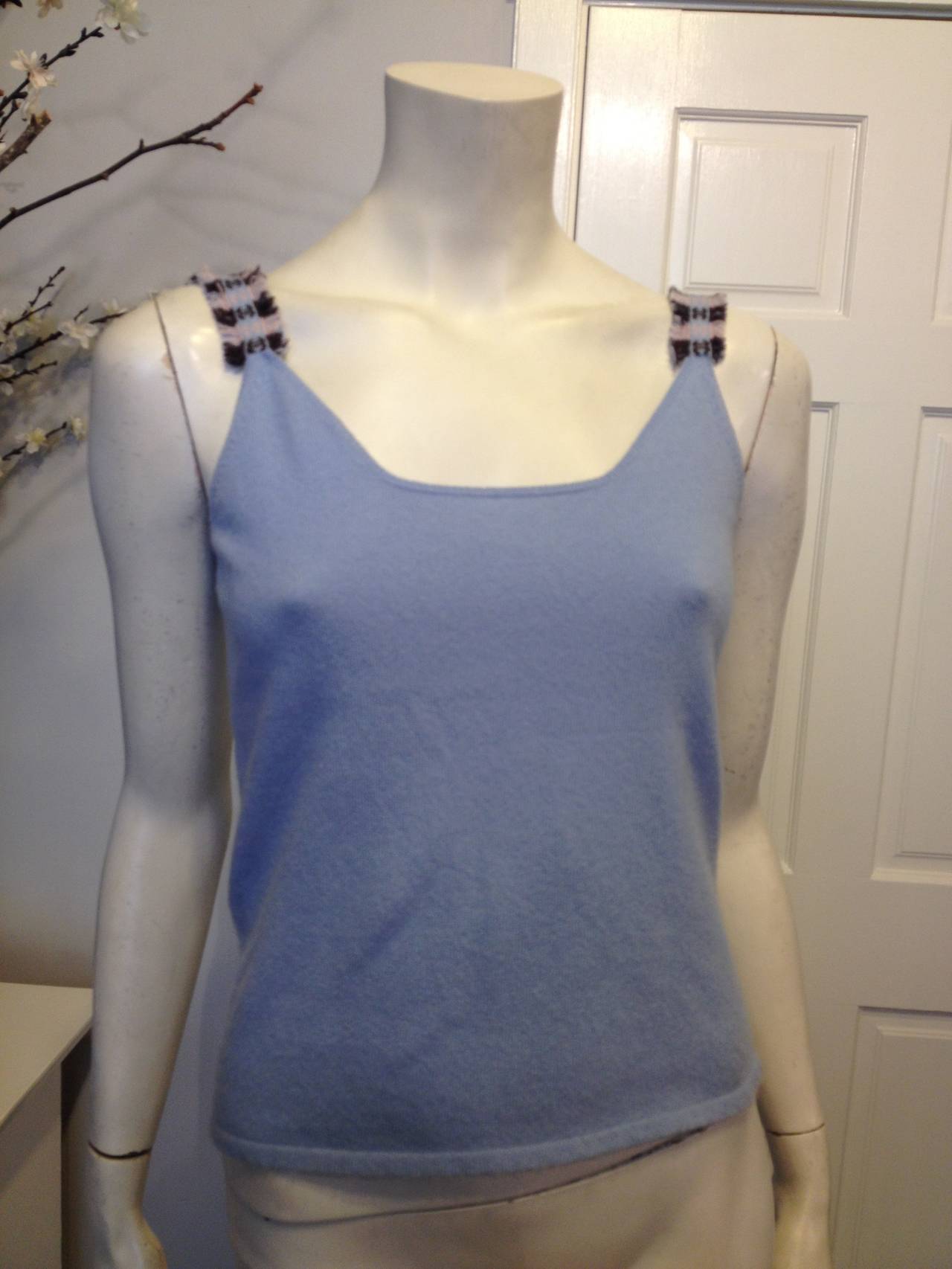 Chanel Cornflower Blue Cashmere Twinset In Excellent Condition In San Francisco, CA