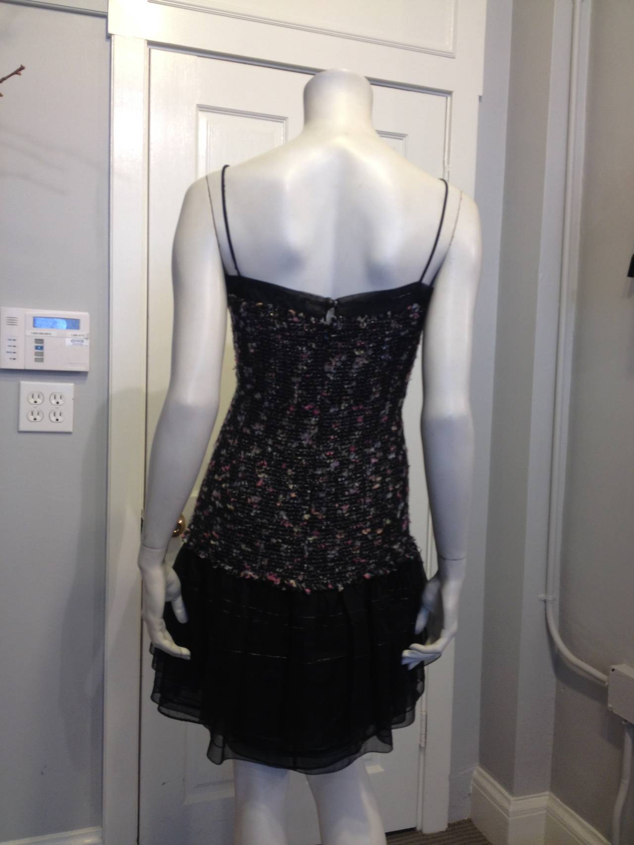 Chanel Black Tweed and Chiffon Dress In Good Condition In San Francisco, CA