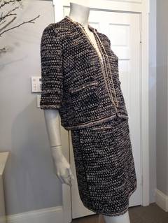 Chanel Navy and Pink Knit Skirt Suit