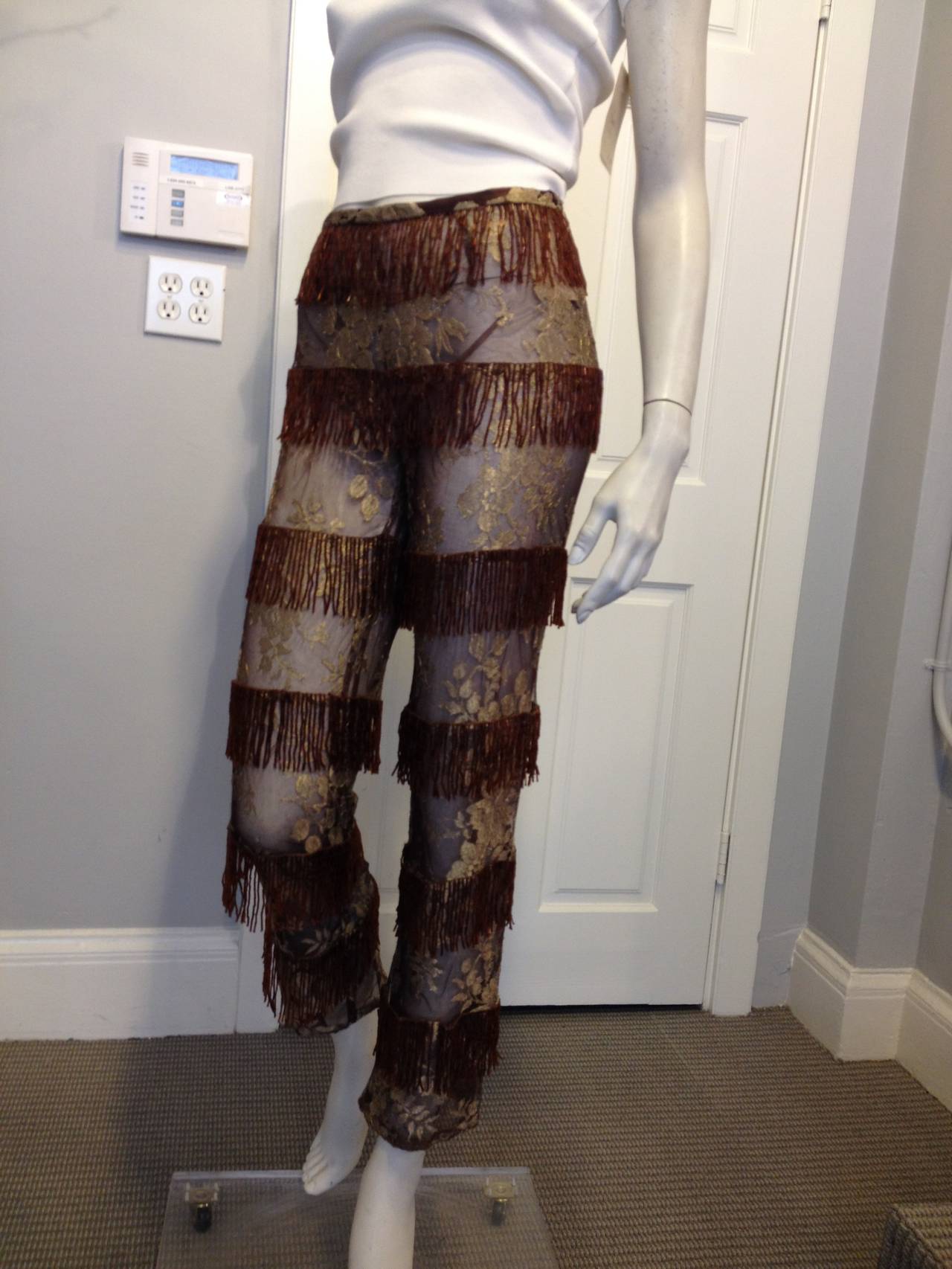 Dolce & Gabbana Sheer Embroidery Pants with Fringe