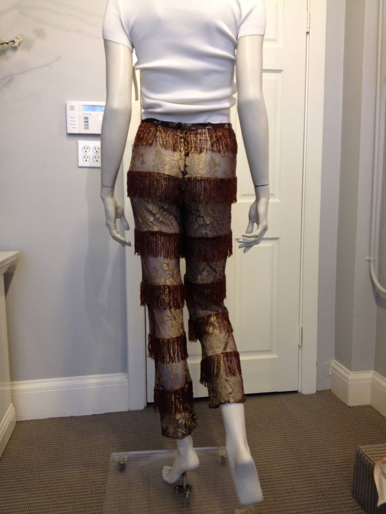 Dolce & Gabbana Sheer Embroidery Pants with Fringe In Good Condition In San Francisco, CA