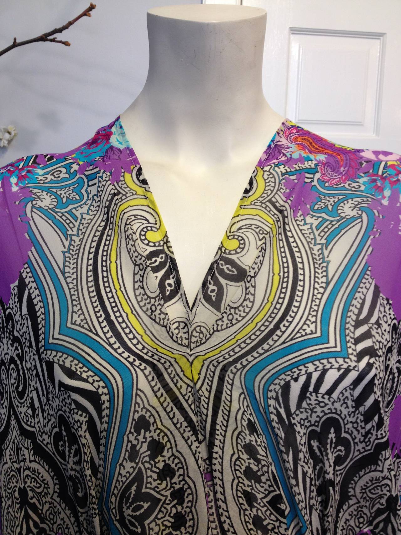 Etro Purple and Yellow Chiffon Caftan In Excellent Condition In San Francisco, CA