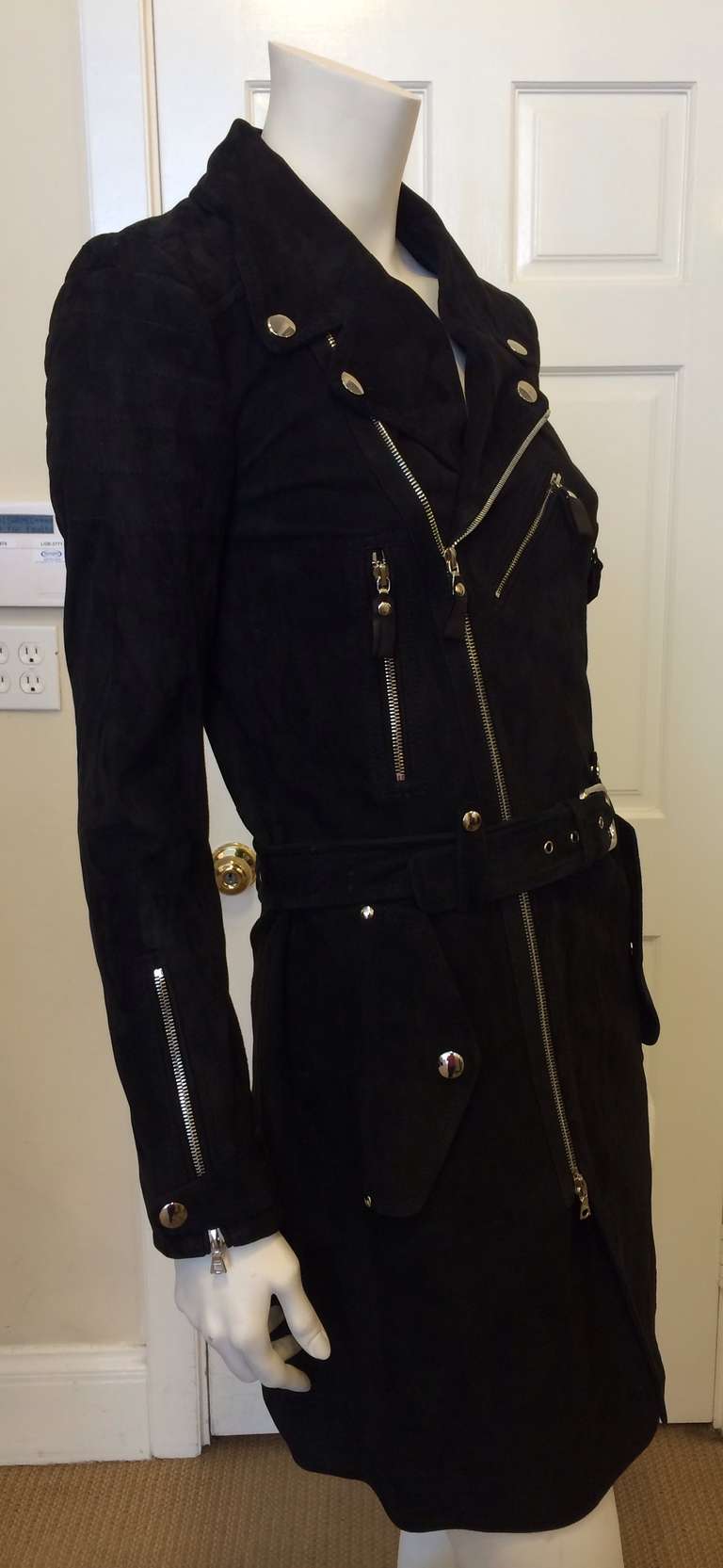 Phi Black Leather Motorcycle Coat In Excellent Condition For Sale In San Francisco, CA