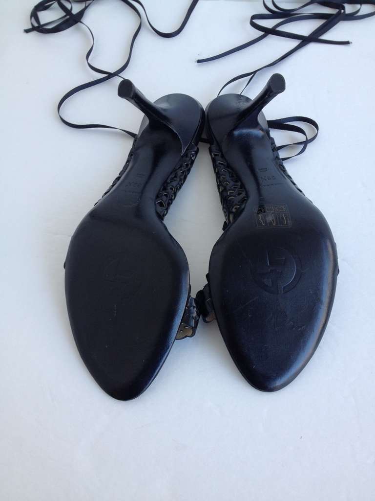 Giorgio Armani Black Leather Lasercut Heels In Excellent Condition In San Francisco, CA