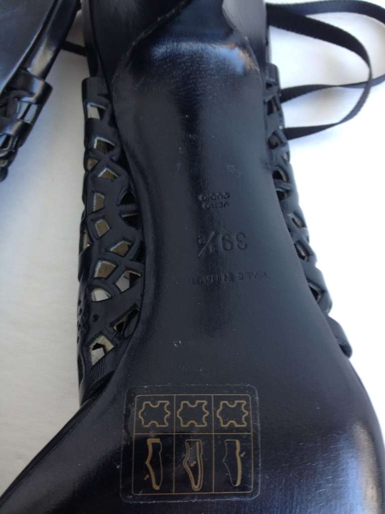 Women's Giorgio Armani Black Leather Lasercut Heels