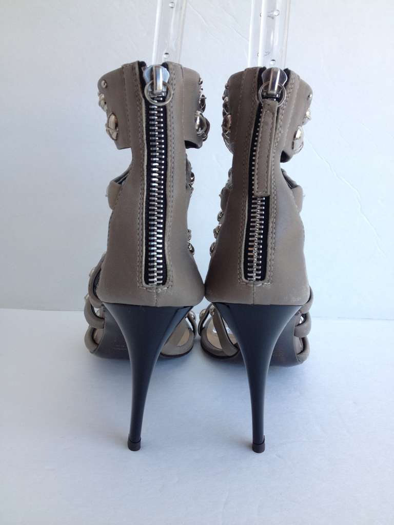 Giuseppe Zanotti Taupe Strappy Studded Sandal In New Condition In San Francisco, CA