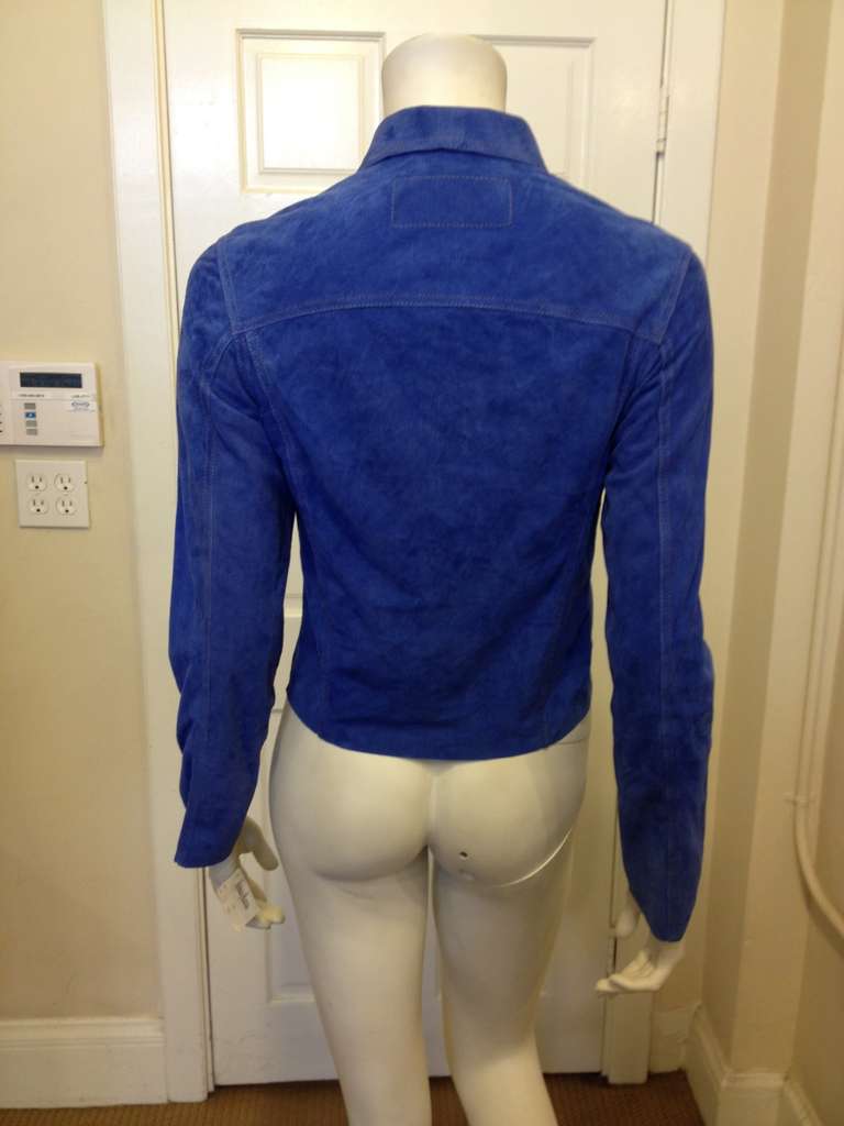 Lucien Pellat-Finet Blue Textured Leather Jacket In New Condition In San Francisco, CA