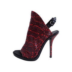 Balenciaga Red & Black Snakeskin Sandal Booties