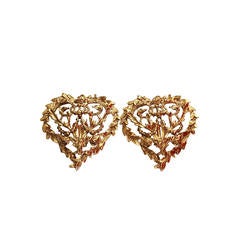 Yves Saint Laurent Gold Tone Heart Clip On Earrings