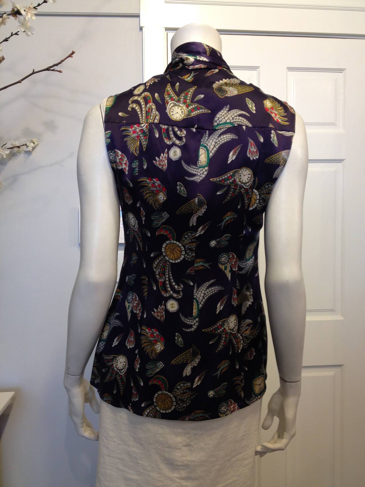 Chanel Purple Sleeveless Blouse with Bow In Good Condition In San Francisco, CA