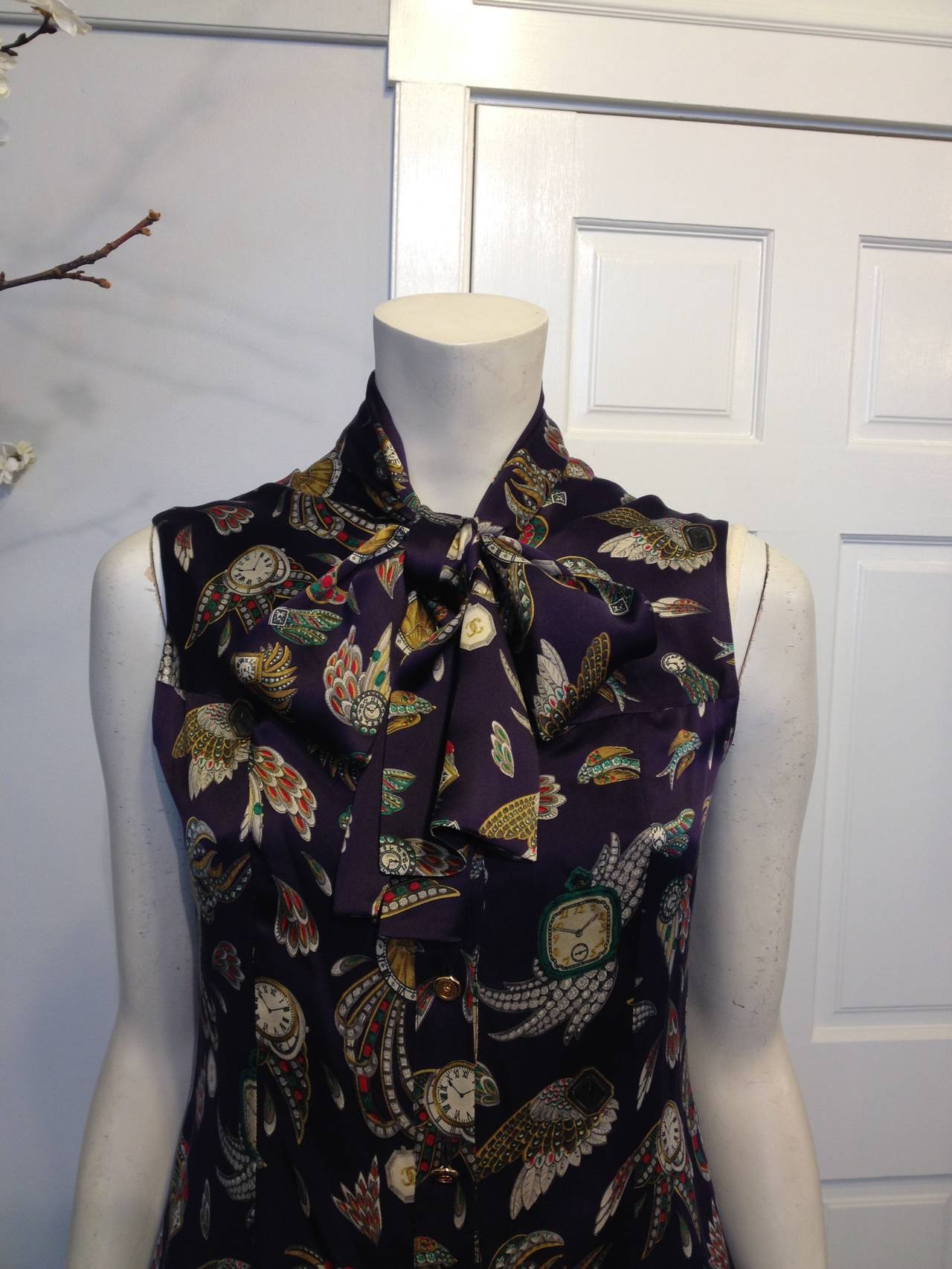 Women's Chanel Purple Sleeveless Blouse with Bow