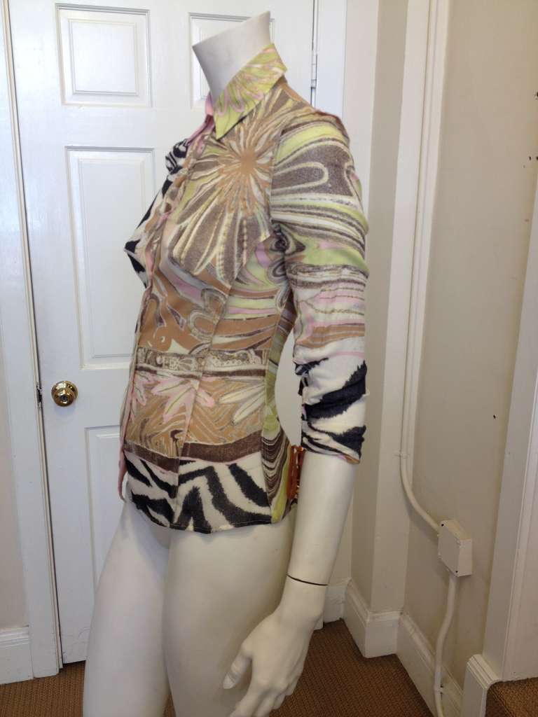 Roberto Cavalli Beige and Multicolor Blouse 1