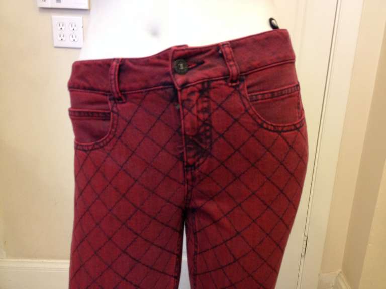 Chanel Red Quilted Jeans at 1stDibs chanel jeans, denim chanel