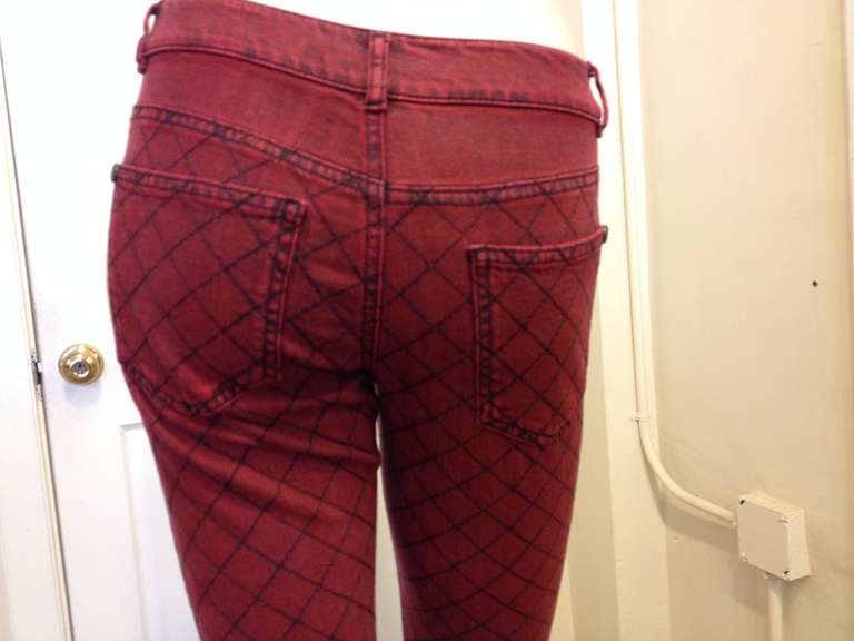 Chanel Red Quilted Jeans at 1stDibs chanel jeans, denim chanel