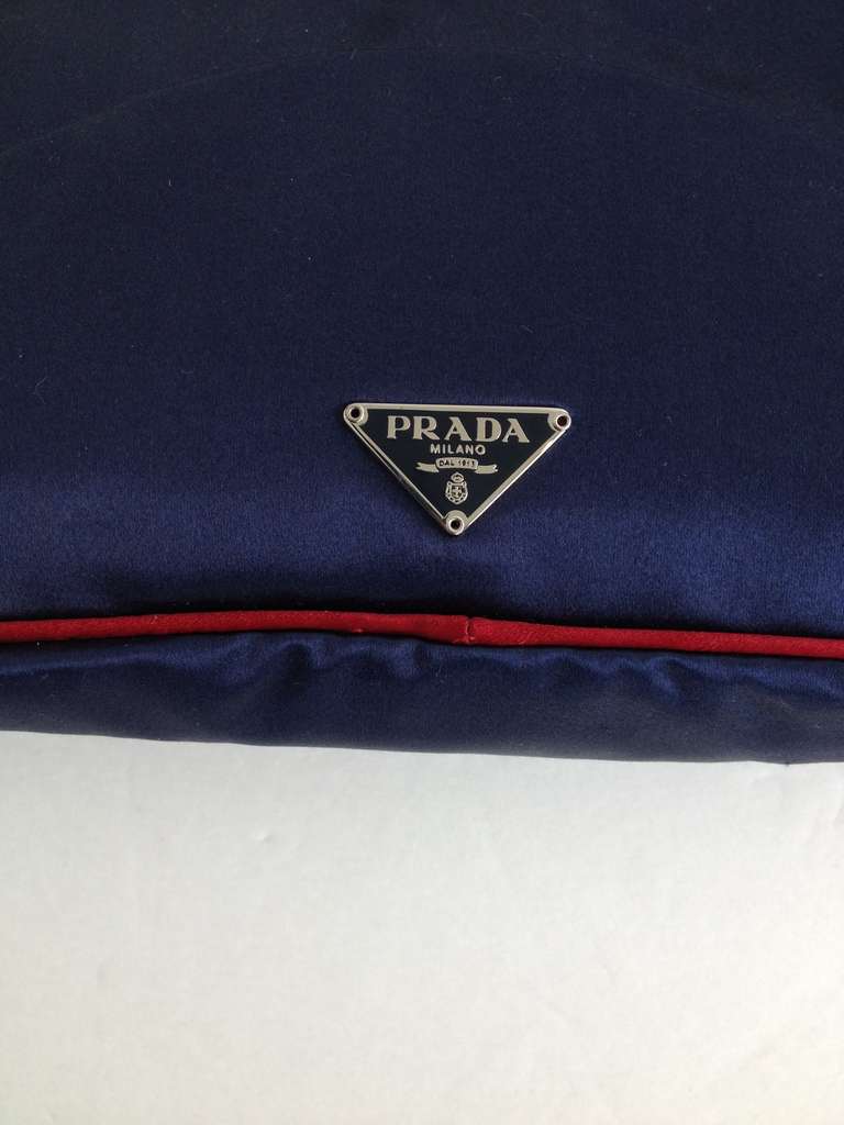 Prada Navy and Red Satin Clutch at 1stdibs  
